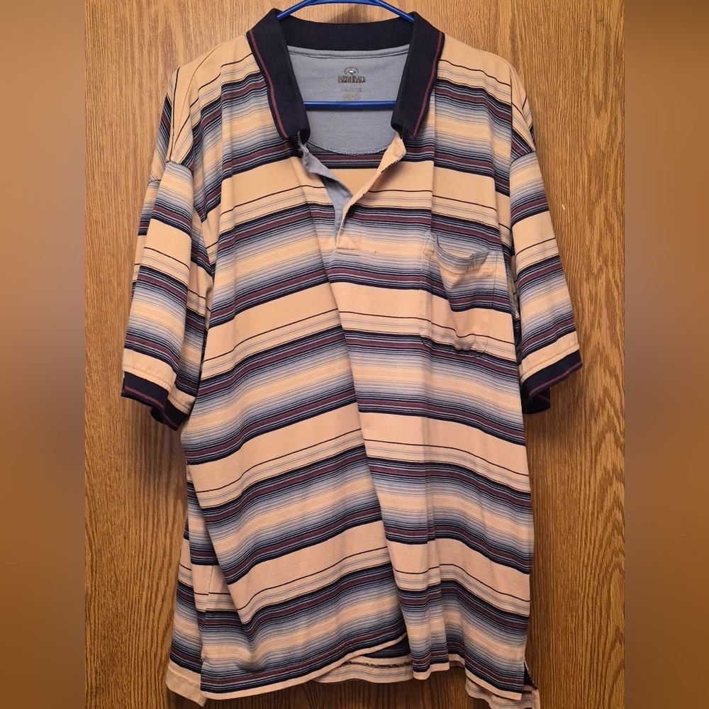 RedHead Peach Striped Polo with Navy Accents, Sz 3XL
